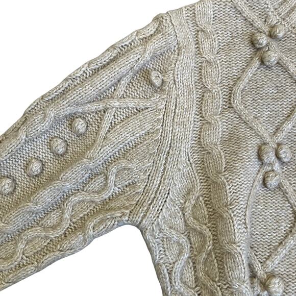 Cupcakes & Cashmere Sz XL Mock Neck Cable Knit Sweater Bobbles Heathered Oatmeal - Picture 10 of 16